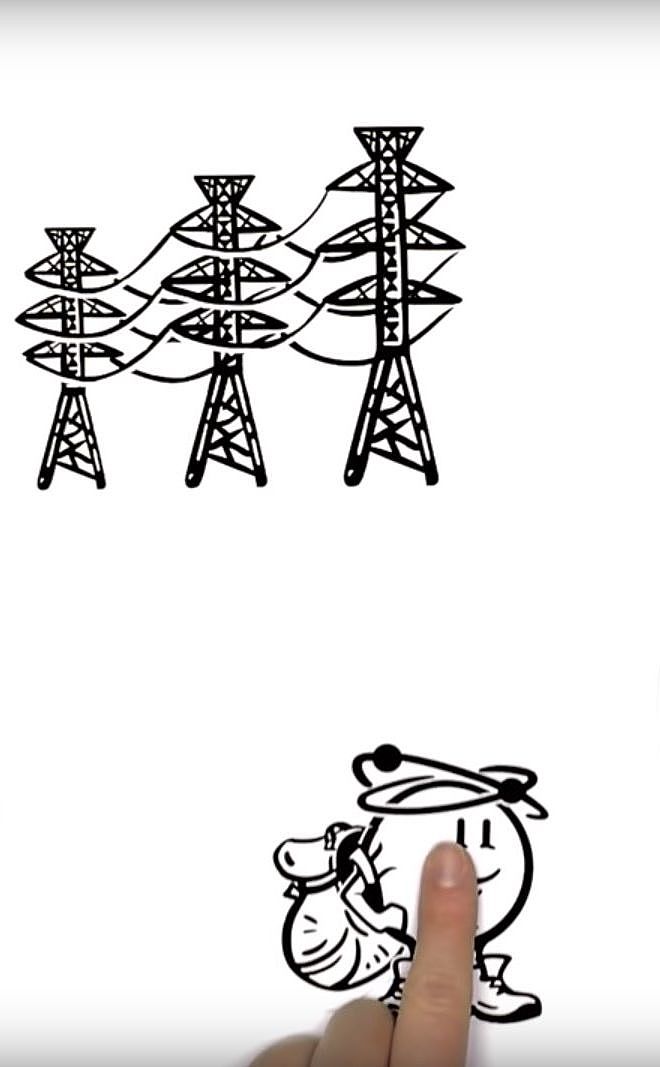 Verschiedene Icons von Strommasten und einem Kraftwerk